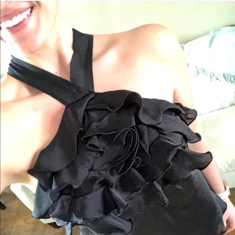 Black tie-neck ruffle top! NWOT